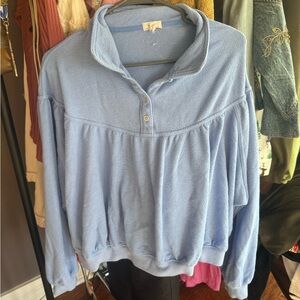 Aerie Light Blue Button-Up Fleece Sweatshirt